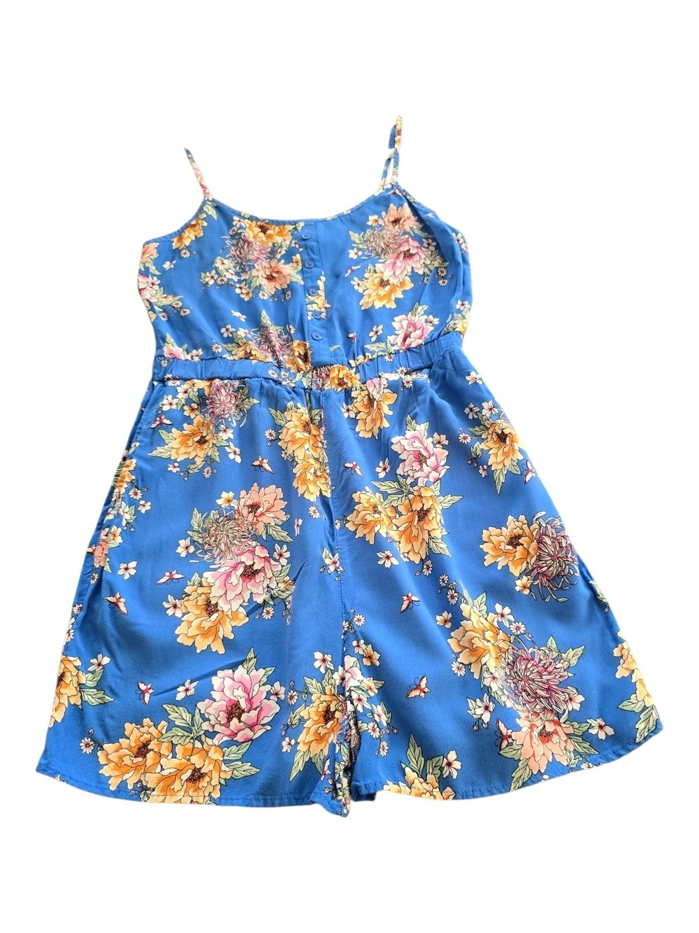 Blue Floral Button-Front Romper Size M Excellent Condition